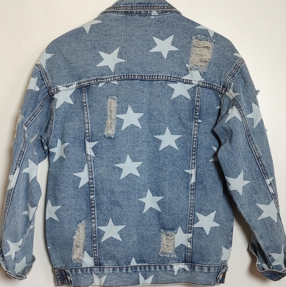 Kellparker Trendy Star Patterned Distressed Denim Jacket - Picture 8 of 8